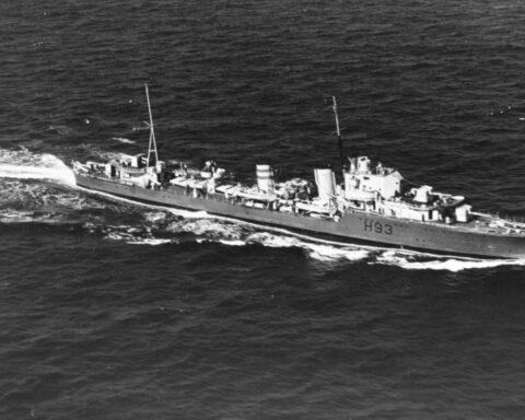 HMS Hereward, het schip waarmee koningin Wilhelmina het land ontvluchtte. Foto uit 1939