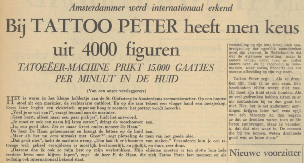 Bericht over Tattoo Peter in het Algemeen Handelsblad van 13 december 1960 