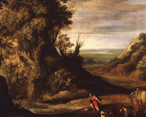 Landschap met St. Hubertus van de Vlaamse kunstschilder Paul Bril