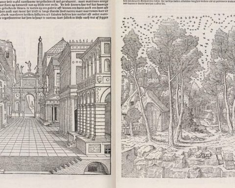 Werk van Mayken Verhulst in een architectuurboek van Sebastiano Serlio, ca. 1550