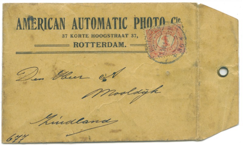American Automatic Photo Cy., envelop, gericht aan de heer A. Mooldijk in Zuidland, ná 04-1912 – 25-01-1918. Collectie Dirk Kome.