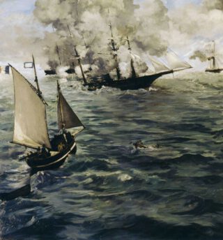 Onder de vele belangstellenden van de zeeslag bevond zich ook de beroemde schilder Édouard Manet (1832-1883), die het spektakel op doek vastlegde. 