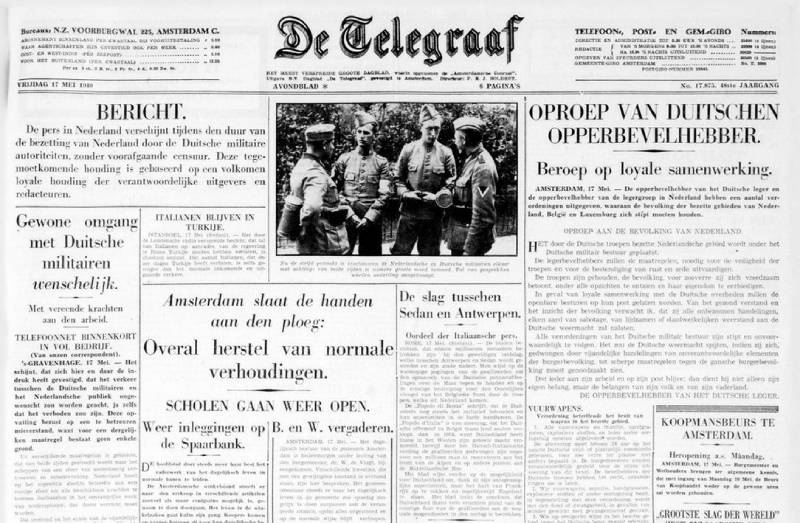 De Telegraaf op 17 mei 1940. Bron: Delpher