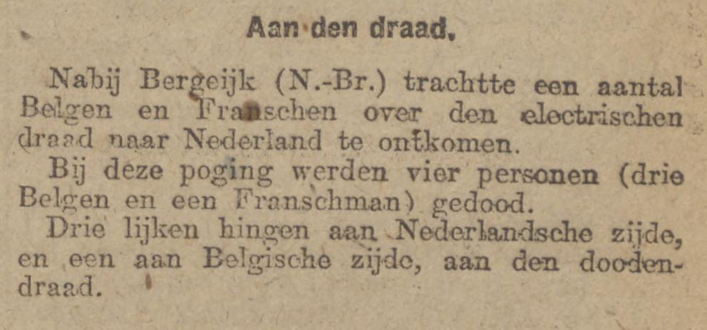 Krantenbericht over slachtoffers van de Dodendraad - Algemeen Handelsblad, 24 oktober 1917