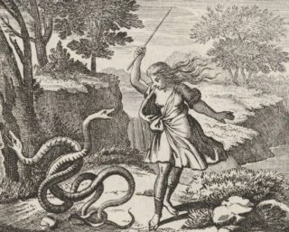 Tiresias valt de slangen aan