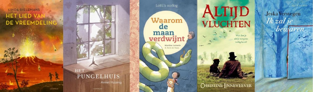 De vijf genomineerde boeken voor de Thea Beckman Prijs 2022