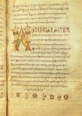 Pagina uit Etymologiae, (8e eeuw), Brussel, Koninklijke Bibliotheek van Belgium. (Publiek domein/wiki)