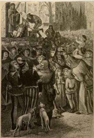 Executie van een varken. Afbeelding uit het boek 'The criminal prosecution and capital punishment of animals' van Edward Payson Evans. (Publiek domein/wiki)