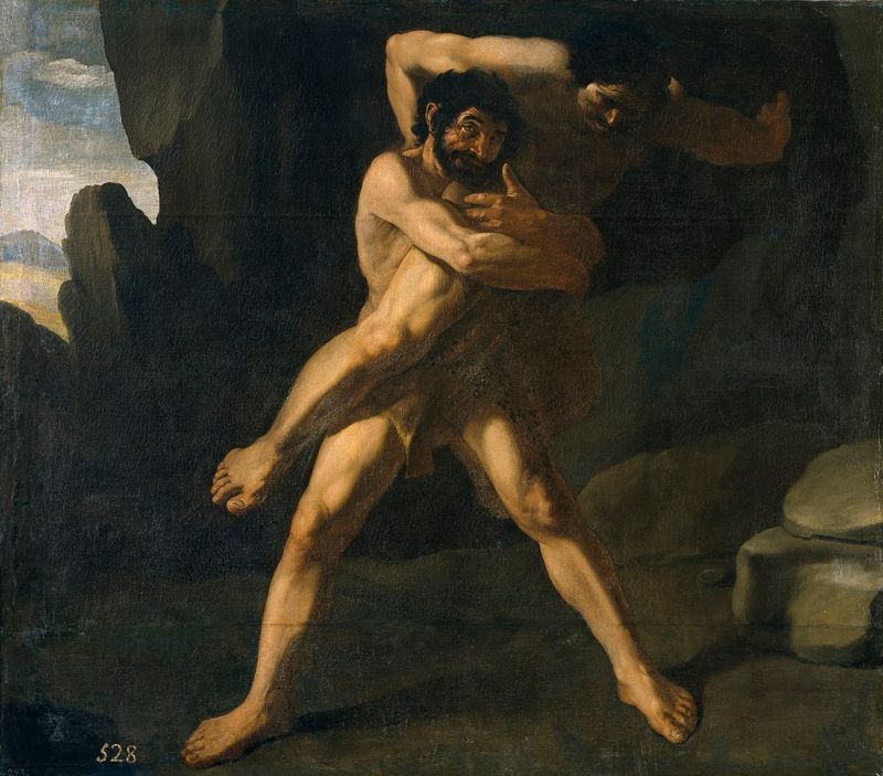 Heracles tilt de reus Antaeus op - Francisco de Zurbarán