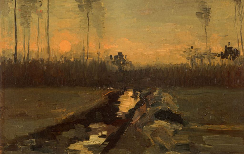 Landschap in Nuenen dat Van Gogh in 1885 schilderde
