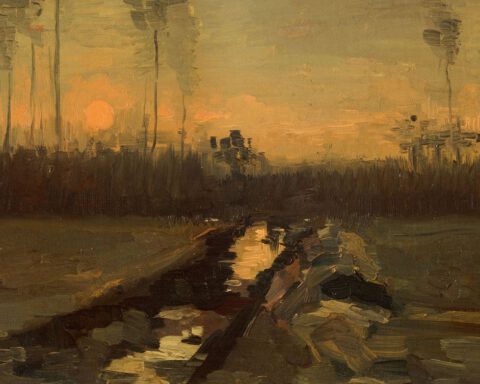 Landschap in Nuenen dat Van Gogh in 1885 schilderde