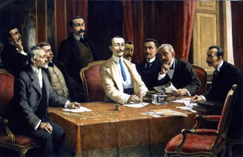 De oprichtingsvergadering van FIAT op 11 juli 1899 in het Palazzo Bricherasio. 
