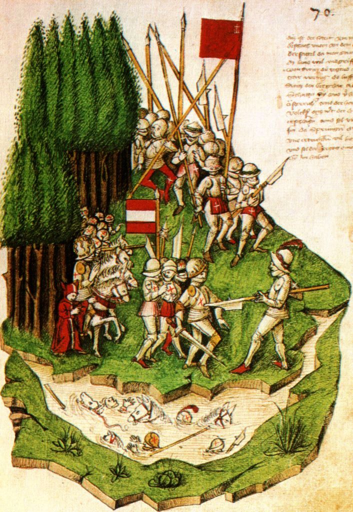 De Slag bij Morgarten, verbeeld in de Tschachtlanchronik uit 1470