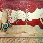 Griffioen op een gerestaureerd fresco in Knossos