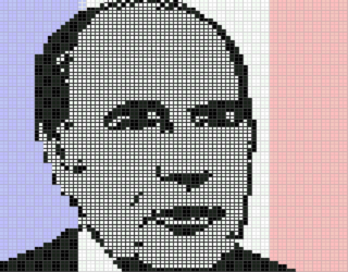 Portret van Mitterand dat in 1985 werd verspreid via het communicatiesysteem Videotex om de winnaar van de presidentsverkiezingen bekend te maken