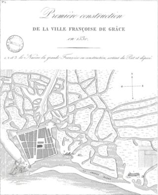Le Havre zoals Frankrijks nu een na grootste haven er bij lag in 1530. De tekening is in 1837 gemaakt door ingenieur P.-F. Frissard.