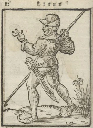 Afbeelding van een Friese soldaat in De origine, situ, qualitate et quantitate Frisiae, Cornelius Kempius, 1588, papier, Universiteitsbibliotheek, Leiden