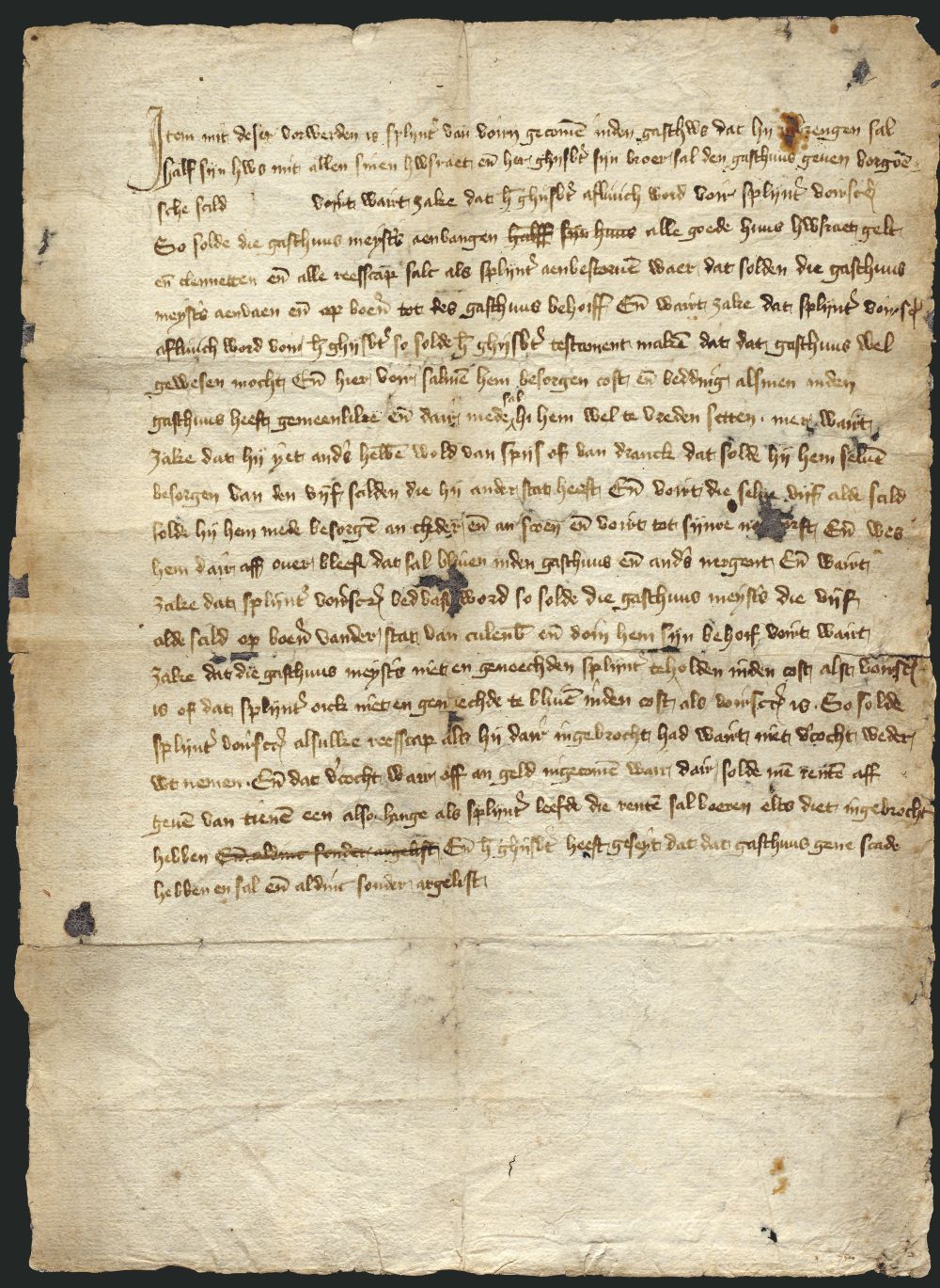 Akte uit 1437 over de voorwaarden waaronder Splijnter van Voern wordt opgenomen in het gasthuis in Culemborg. (Regionaal archief Rivierenland)