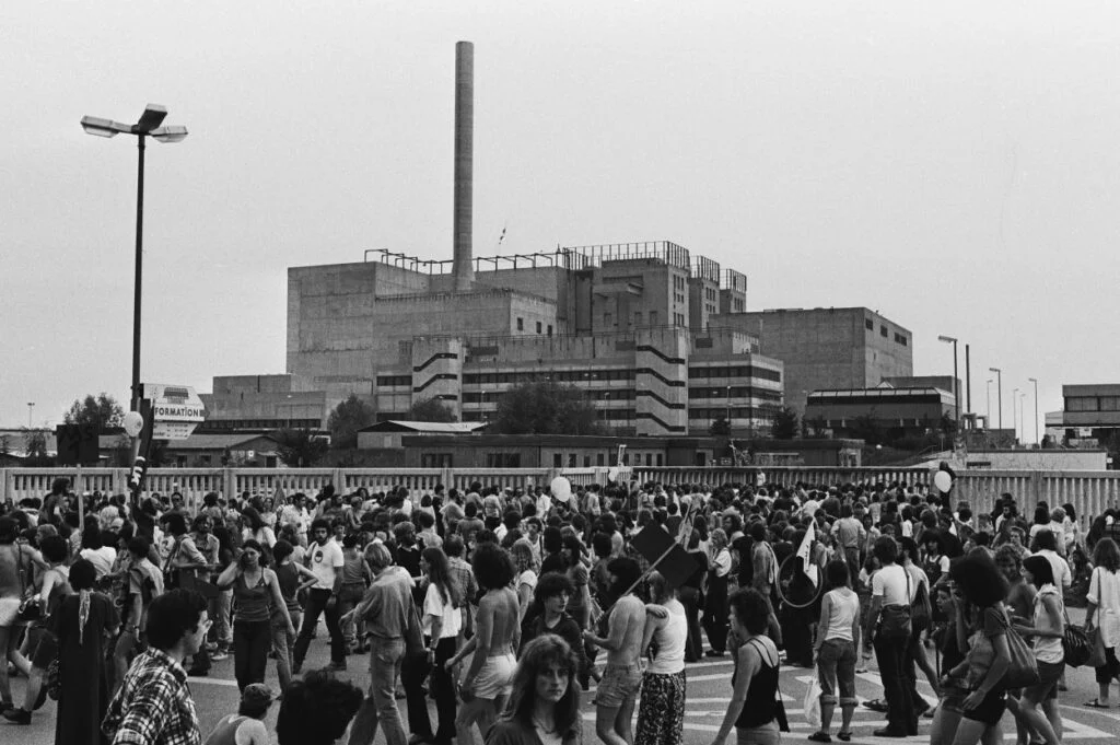 Kalkar, demonstranten bij de snelle kweekreactor in aanbouw, 1979