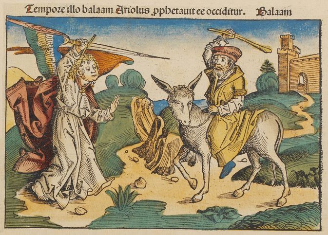 Bileam slaat de ezelin - Kroniek van Neurenberg, 1493