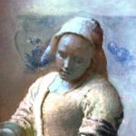 SWIR scan van 'Het melkmeisje' met op de achtergrond delen van het later overgeschilderde kannenre