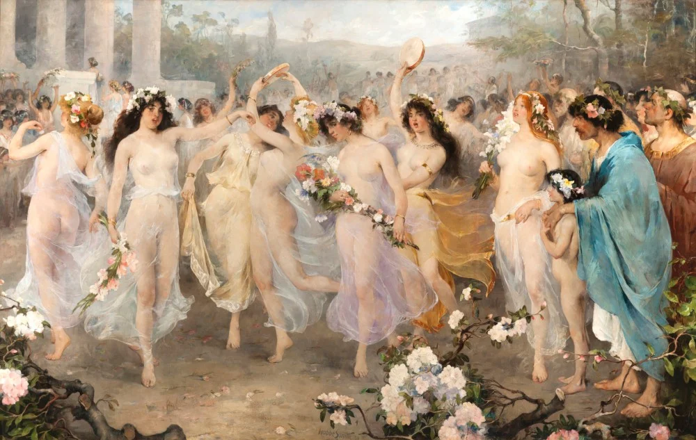 Het Romeinse Floralia-feest, afgebeeld op een schilderij van Hobbe Smith,1898