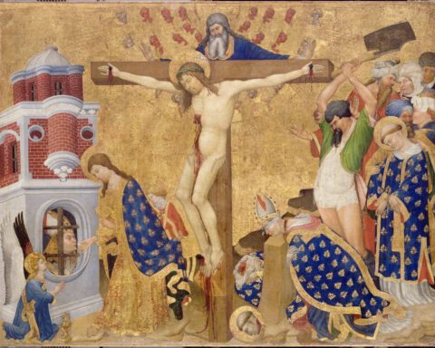 Johan Maelwael, De drievuldigheid met de laatste communie en het martelaarschap van St Denis, 1398-1416. Museum het Louvre, Parijs.