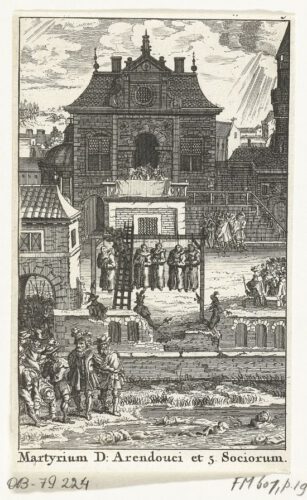 De martelaren van Alkmaar, opgehangen in Enkhuizen na de verovering van Alkmaar door Diederik Sonoy in 1572