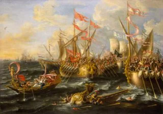 De Slag bij Actium, door Lorenzo A. Castro (1672) (Publiek domein/wiki)