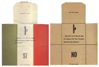 Stemformulieren voor het referendum van 1934. Italië was op dat moment al een eenpartijstaat
