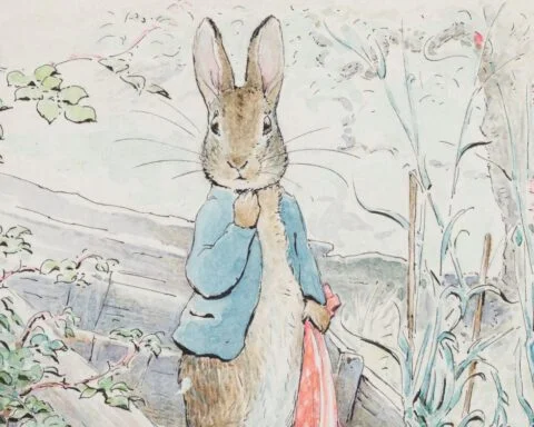 The Tale of Benjamin Bunny, Peter met zakdoek- Beatrix Potter, 1904 - © National Trust images / via Victoria and Albert Museum, London