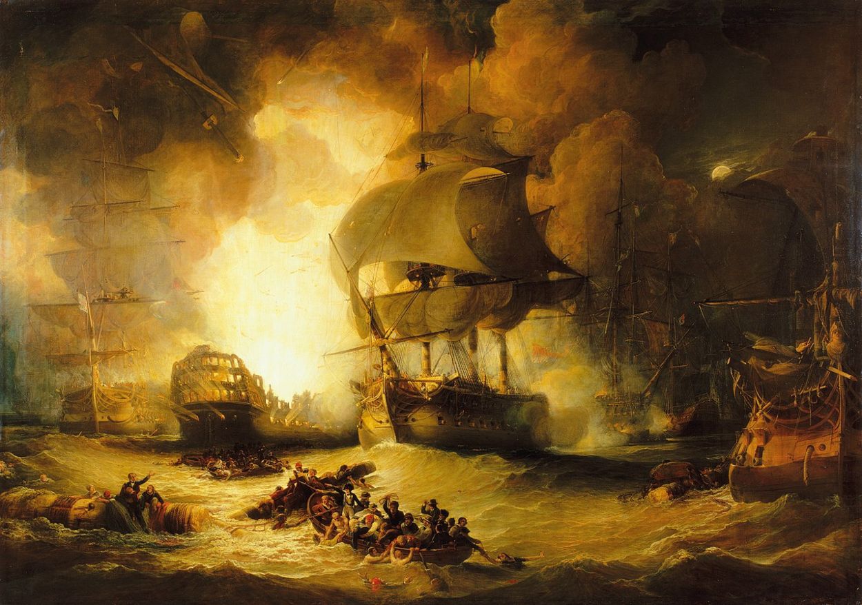 De ontploffing van de L’Orient. Schilderij door George Arnald (1763–1841), 1825-1827. NMM, Greenwich, Londen, Greenwich Hospital Collection (ID: BHC0509)