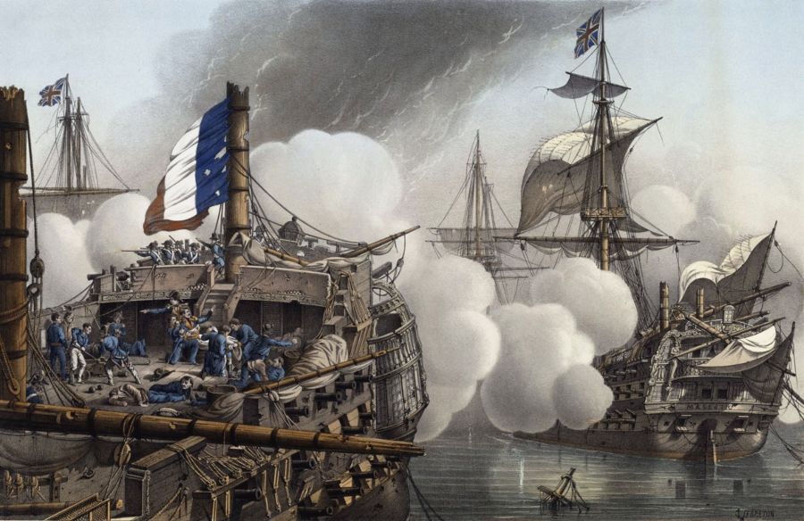 De ontploffing van de L’Orient, 1 augustus 1798. Print gebaseerd op een schilderij door Thomas Whitcombe (1763-1824), 1816. National Maritime Museum, Greenwich, London. Caird Fund (ID: PAD4067)