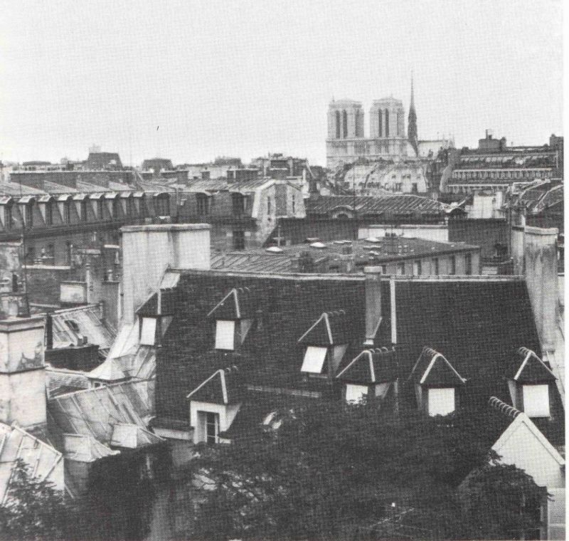 Uitzicht vanaf het atelier van Léger op de Parijse daken met schoorstenen en de Notre-Dame de Paris