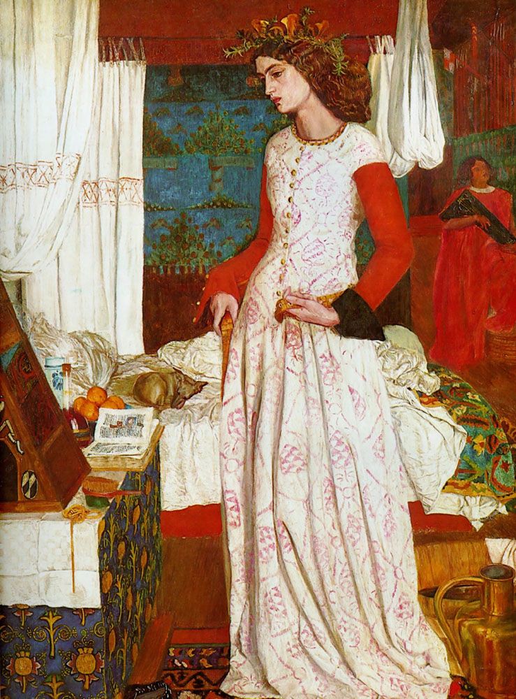 William Morris' schilderij 'La belle Iseult' uit 1858, tegenwoordig te zien de Tate Gallery. Het model is Jane Burden, die in 1859 met Morris trouwde.