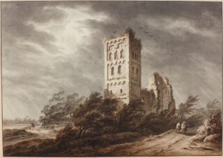 Zicht op de ruïne van de abdij van Egmond