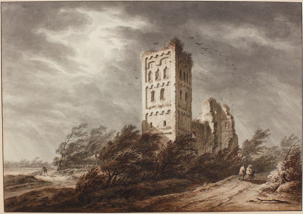 Zicht op de ruïne van de abdij van Egmond