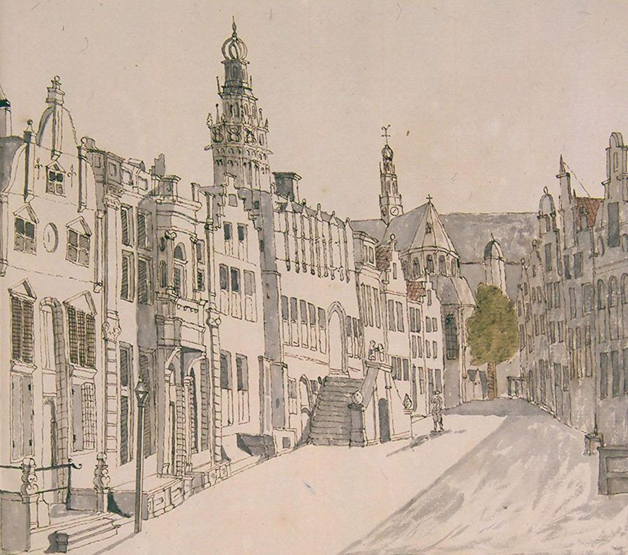 Van Nesse woonde in een zestiende-eeuws pand dat nog van haar grootvader was geweest. Het is het huis helemaal links op deze tekening die Cornelis Pronk in 1727 maakte.
