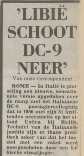 Bericht in het Algemeen Dagblad over de mogelijke toedracht van de ramp, 25 september 1986
