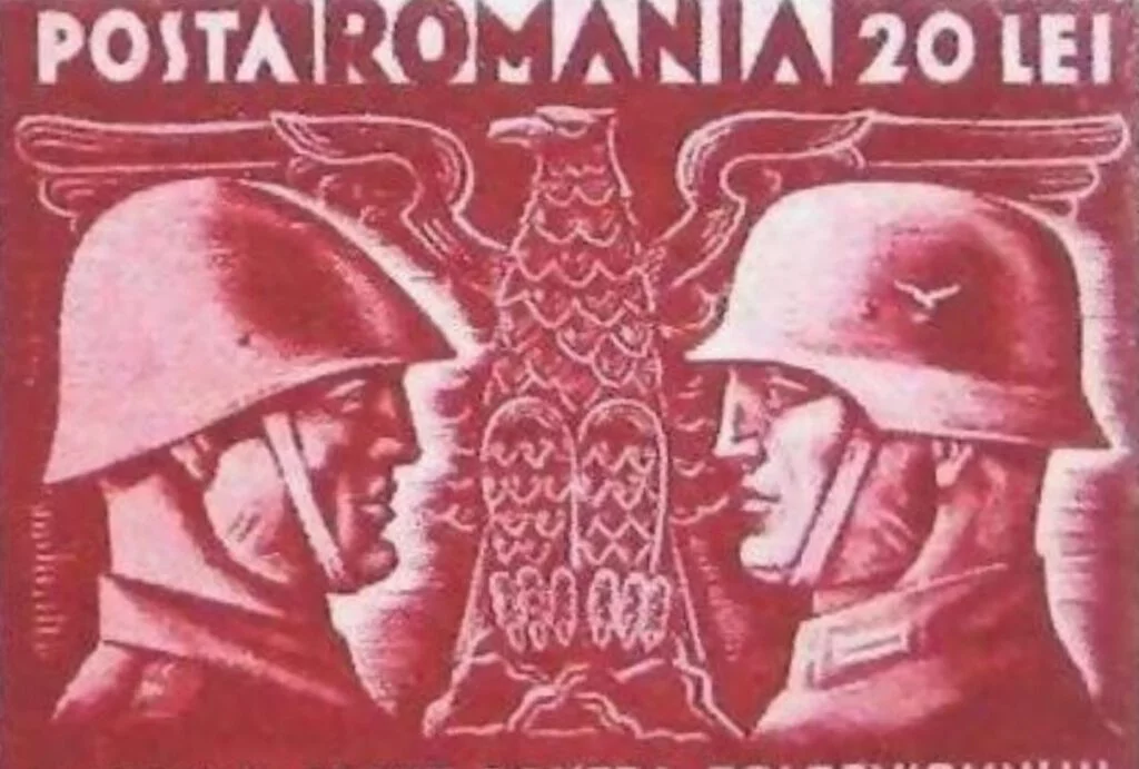 Deel van een Roemeense postzegel uit 1941 ter gelegenheid van de deelname van de twee landen aan Operatie Barbarossa