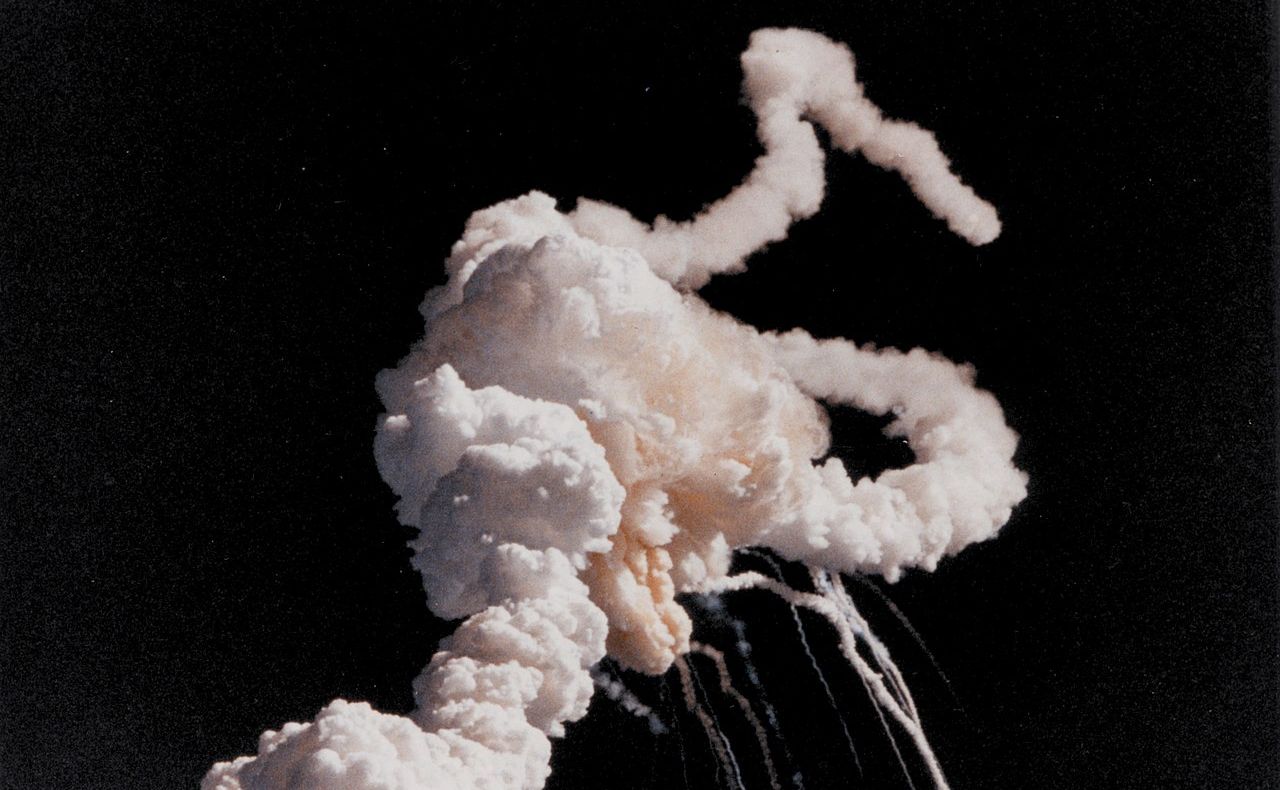 Bekende foto van de ramp met de Challenger, 28 januari 1986
