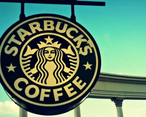 Uithangbord van koffieketen Starbucks uithangbord