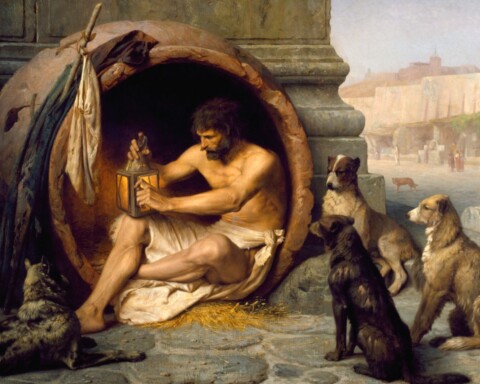 Diogenes in zijn aardewerken pot – Schilderij van Jean-Léon Gérôme, 1860.