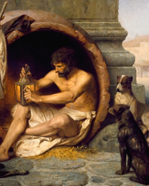 Diogenes in zijn aardewerken pot – Schilderij van Jean-Léon Gérôme, 1860.