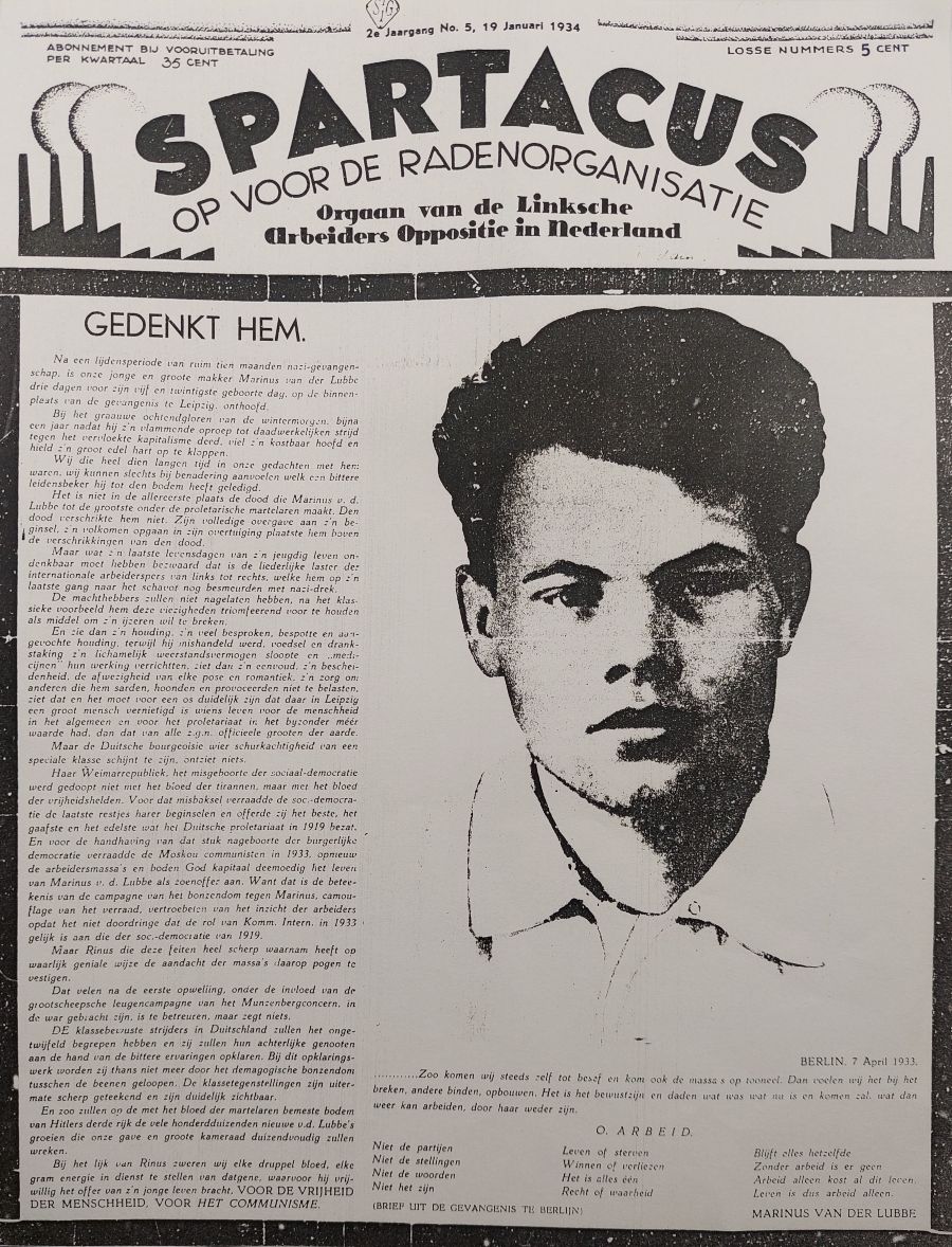 Het Spartacus-nummer van 19 januari 1934 waarin Van der Lubbe wordt herdacht.