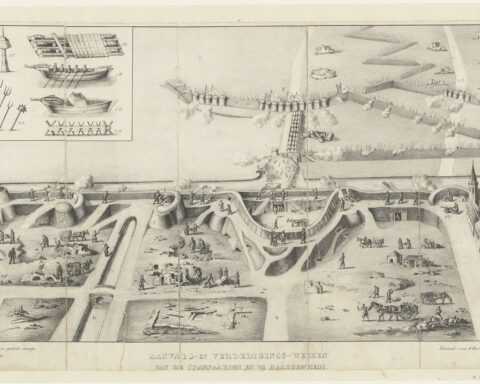 Aanvals- en Verdedigingswerken van de Spanjaarden en de Haarlemmers - Negentiende-eeuwse prent
