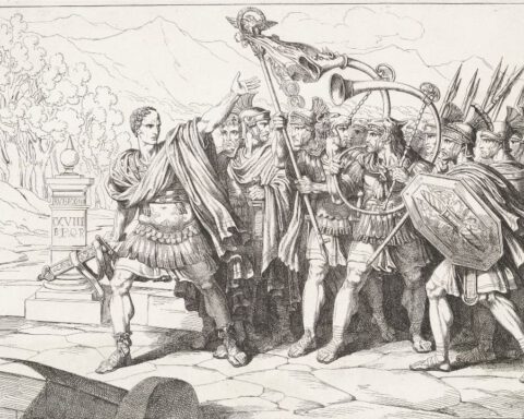 Julius Caesar en zijn leger trekken de Rubicon over, Bartolomeo Pinelli, 1819