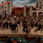 Vroeg zestiende-eeuws schilderij van de havenkade van Lissabon waarop Afrikanen te zien zijn, ca. 1570-80