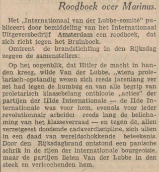Bericht over het Roodboek in het Dagblad van Noord-Brabant van 25 september 1933
