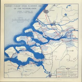 Kaart uit de Historische Wateratlas gemaakt kort na de Watersnoodramp van 1953